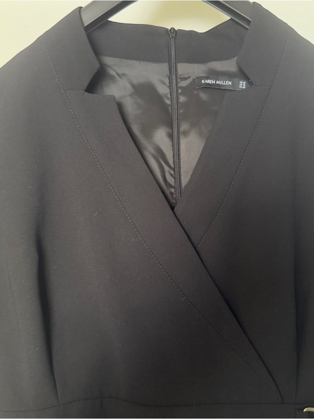 Karen Millen Military Black Pleat Wrap-Front Mini Dress with Side Buckle Size 16 - Picture 8 of 15